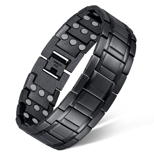 Feraco 3X Magnetic Bracelets for Men Titanium Steel Magnetic Bracelet with 3 Rows Magnets (Black)