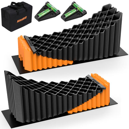 Kohree RV Leveling Blocks, Levels Up to 5", Supports Up to 50,000 lbs, Curved Camper Levelers with Wheel Chocks, Rubber Mats & Carry Bag for Travel Trailers & Fifth Wheels, Orange