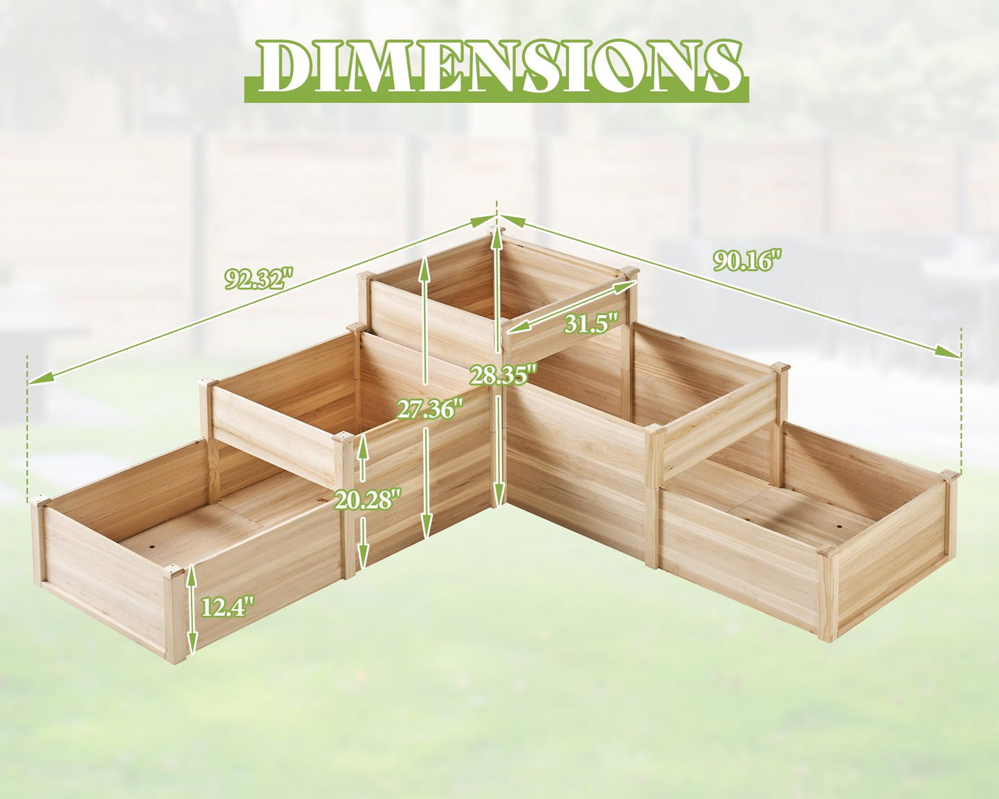 SPECRAFT Raised Garden Bed 3-Tier Outdoor Planter Box, Fir Wood with Dividers, Shape Adjustable, Tool-Free Assembly, Ideal for Growing Vegetables, Herbs & Flowers