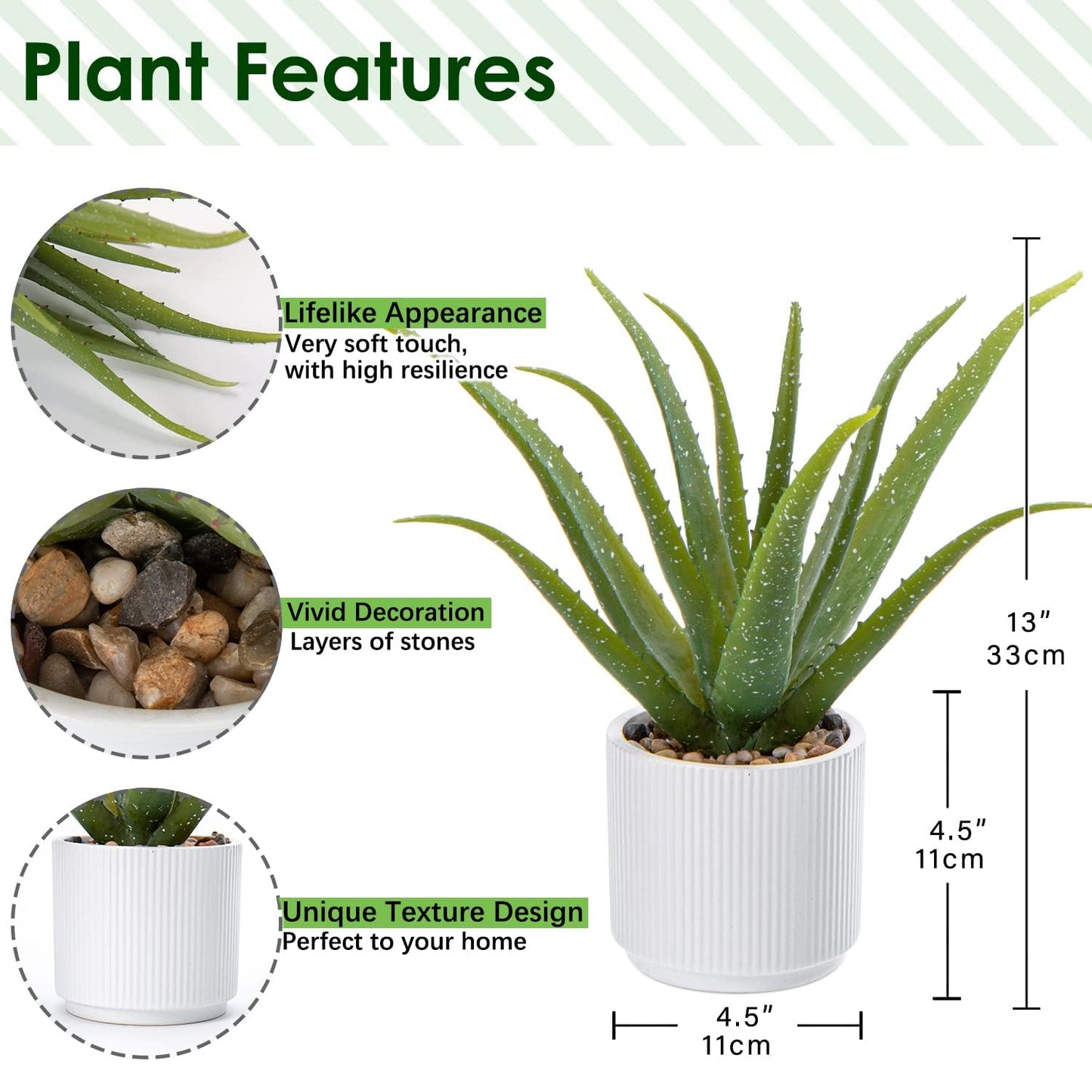 GnFlus Artificial Succulent Aloe Plants 13 Inch Large Faux Succulents with Ceramic Pot Fake Aloe Potted Plant for Home Indoor Bathroom Table Bedroom Shelf Office Decor