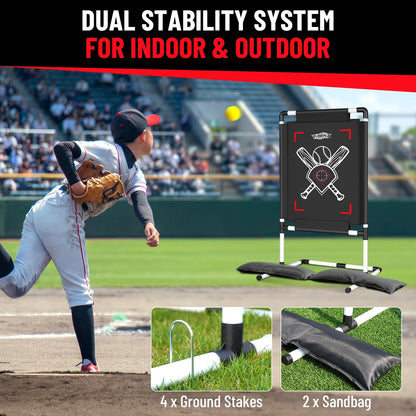 Dual-Sided Baseball Strike Zone Target,Adjustable Height Pitching Strike Zone Trainer for Pitching,Throwing Practice, Includes Stakes,Sandbags & Carry Bag for Indoor & Outdoor