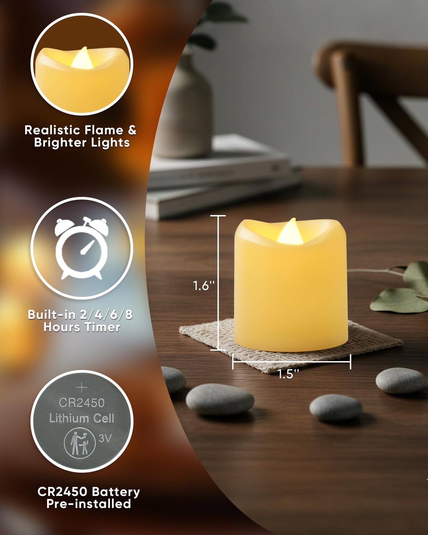 5plots 12-Pack 400+Hours Remote Control Candles, Votive Candles with 2/4/6/8H Timer, Battery Operated Tealights for Party, Table Centerpiece, Home Decor, Halloween, Thanksgiving, Christmas