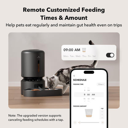 PETLIBRO Automatic Cat Feeder, 5G Wi-Fi Dual Cat Feeder with App Control for Dry Food, Low Food & Blockage Sensor, Stainless Steel Bowl, 1-10 Meals Per Day, 10s Meal Call for Cats and Dogs (5L, Black)