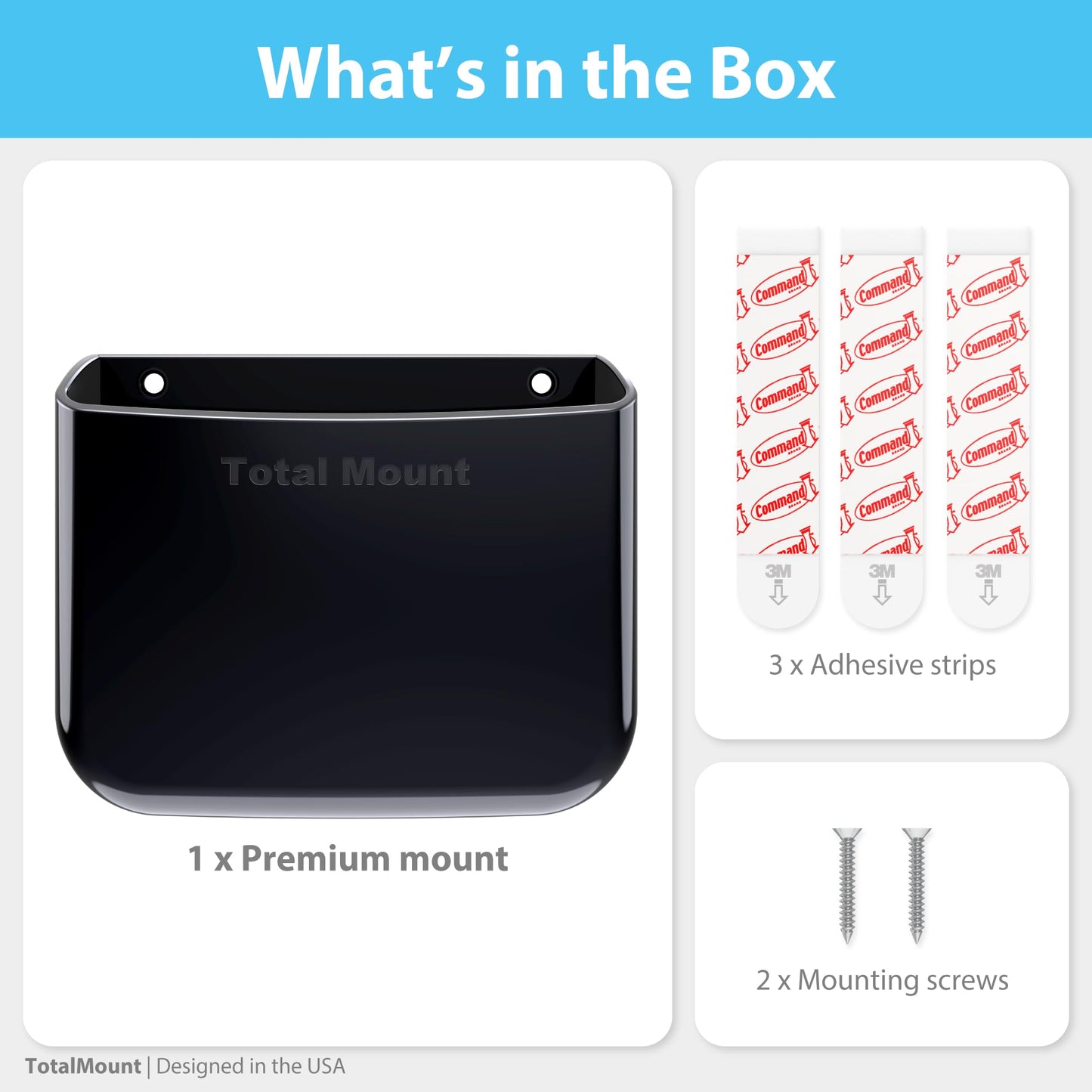 TotalMount Hole-Free Remote Holder – Eliminates Need to Drill Holes in Your Wall (for 2 or 3 Remote Controls – Black – Quantity 1)