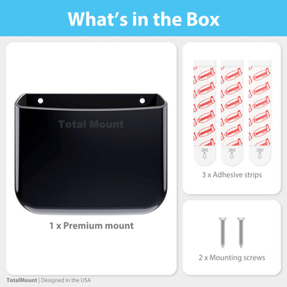 TotalMount Hole-Free Remote Holder – Eliminates Need to Drill Holes in Your Wall (for 2 or 3 Remote Controls – Black – Quantity 1)