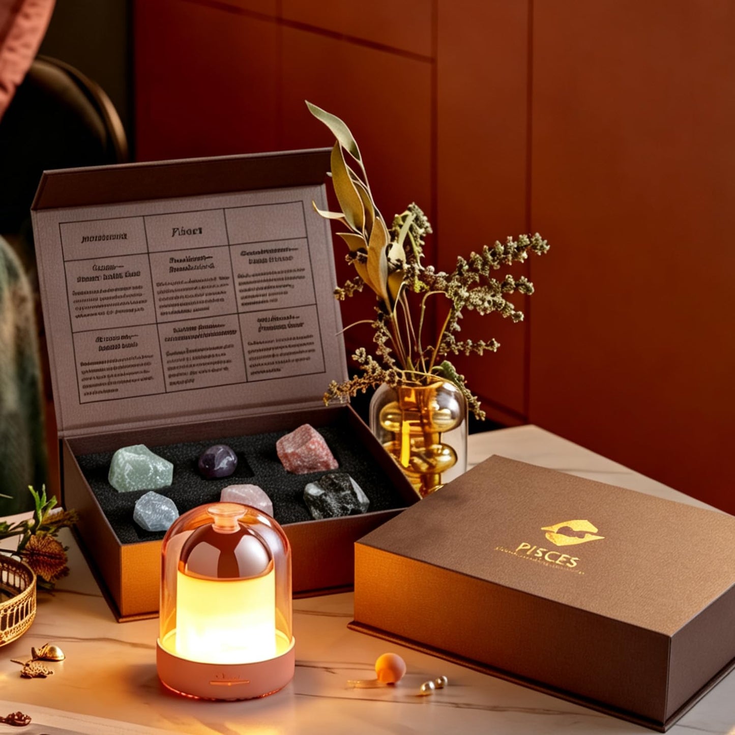 Juliful Unic Pisces Zodiac Set – 6 Crystals for Emotional Balance & Intuition, Includes Moonstone, Sunstone, Celestite + 3 in Luxury Box, Astrology Crystals Healing Stones Gifts