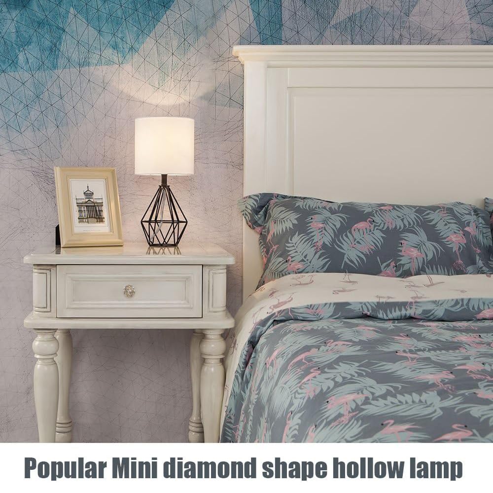 COTULIN Black Bedside Table Lamp,Small Nightstand Lamp for Bedroom,Modern Desk Lamp with TC Fabric Shade Geometric Metal Base for Living Room Study Office Farmhouse