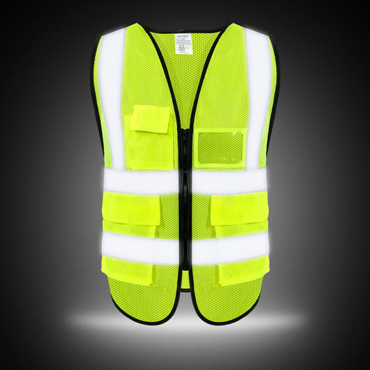 HPHST High Visibility Cycling Vest for Men and Women with Zip Reflective Vest Work Vest Yellow