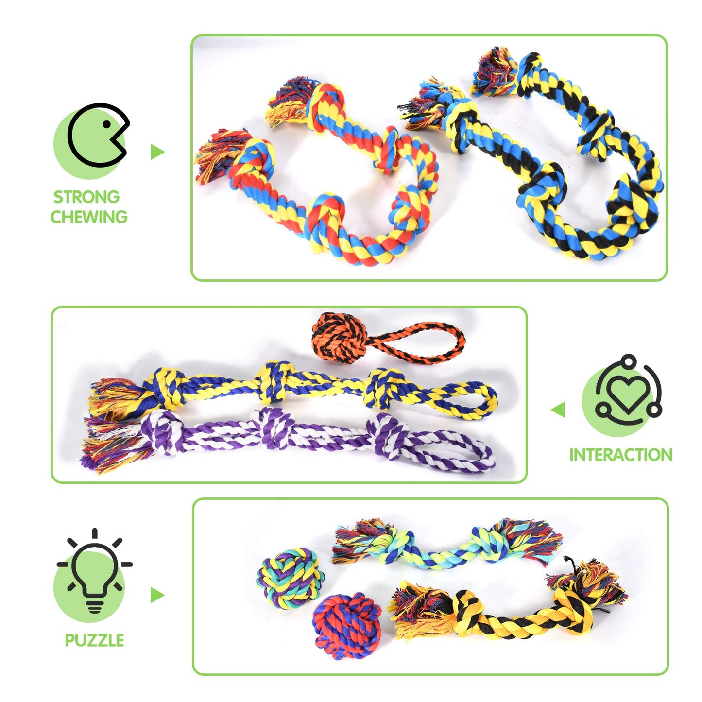 SHARLOVY Large Tough Chew Toys for Aggressive Chewers Large Breed,Heavy Duty Dental Rope Toys Kit for Medium Dogs,5 Knots Indestructible Cotton Puppy Teething Chew Tug Toy (9 pack)