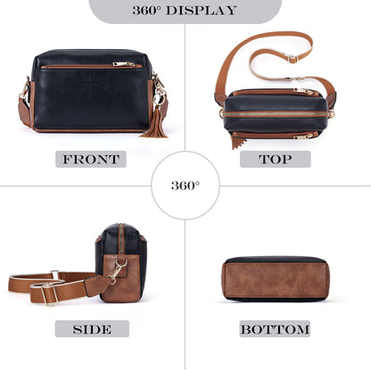Roulens Triple Zip Small Crossbody Bag for women,Wide Strap Cell Phone Purse Shoulder Handbag Wallet with Credit Card Slots