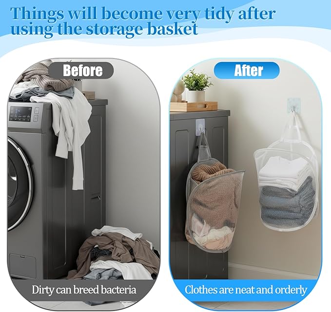 2 Pack Mesh Foldable Hanging Laundry Hamper, Small Wall Laundry Baskets