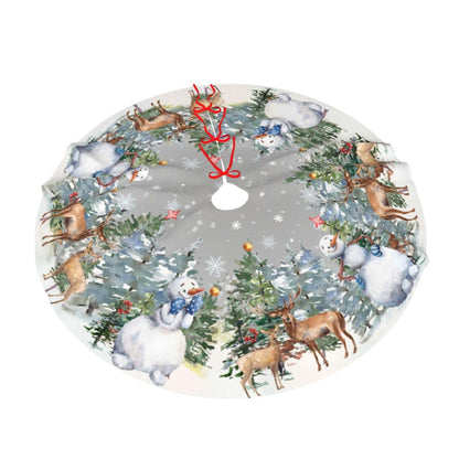 Snowman Reindeer Snowflake Christmas Tree Skirt 36" Tree Mat for Party Decorations Indoor Outdoor Ornaments