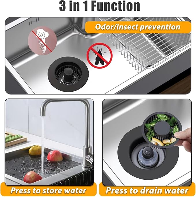 Kitchen Sink Drain Strainer, 3 in 1 Pop Up Kitchen Sink Stopper,
