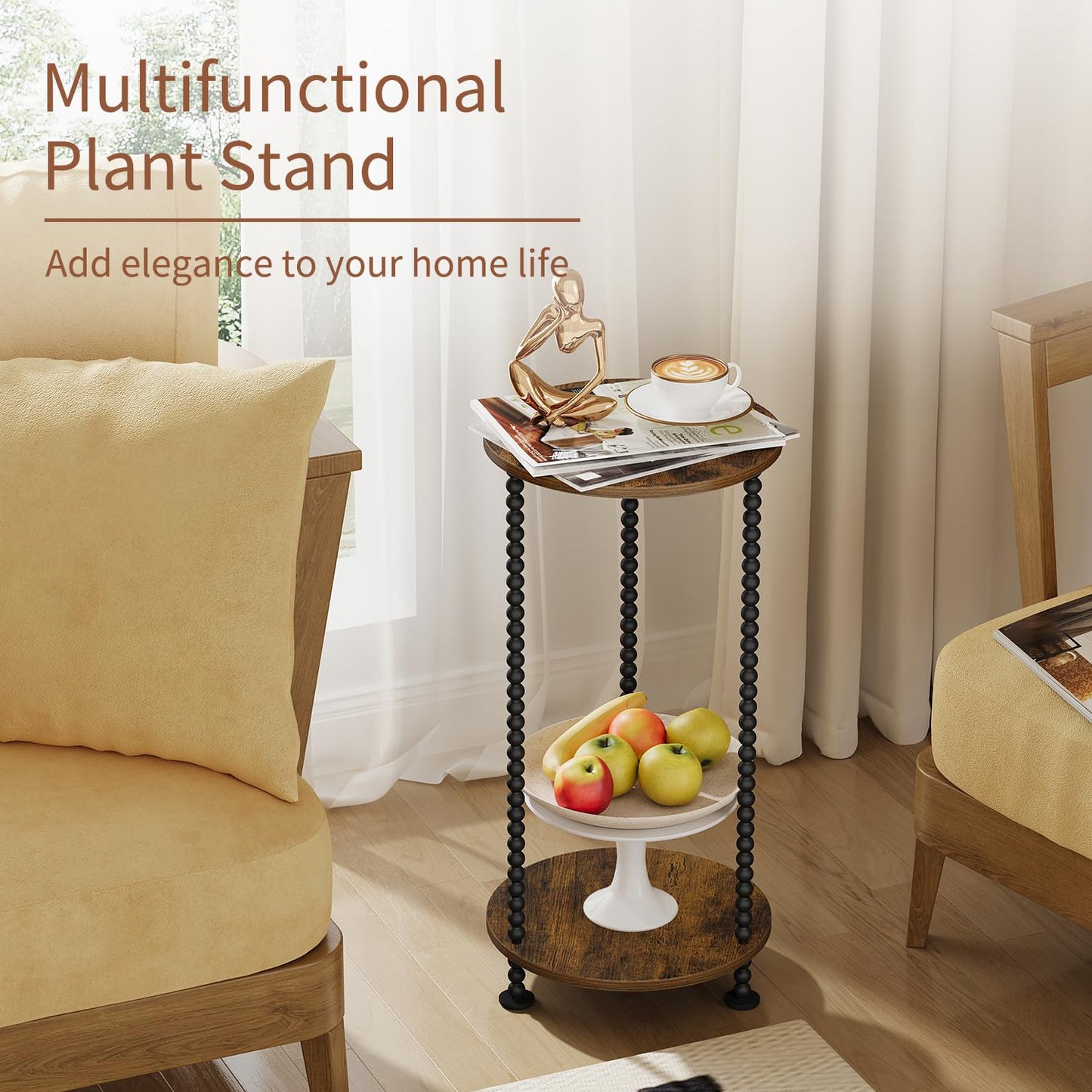 YINMIT Plant Stand Indoor, 2 Tier Small Plant Stand, 23" Tall Metal Spindle Poles Plant Stands, Corner Flower Pot Stand, Plant Tables Indoor, Planter Pot Holder for Balcony Garden Patio Living Room