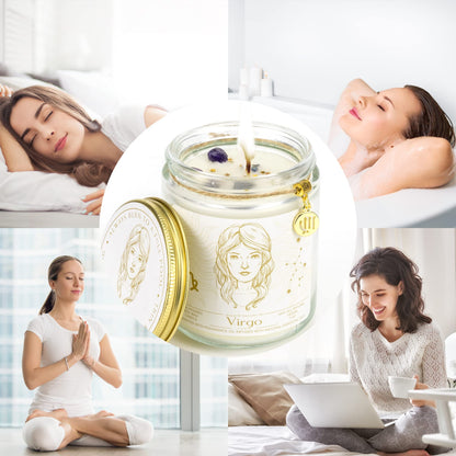 YTENTE Virgo Zodiac Sign Candles Gift, Zodiac Crystals Candle Jar,Astrology Lavender Scented Soy Stones Candles Best Friends Gifts for Women Men Sister Brother Funny Birthday Gift…