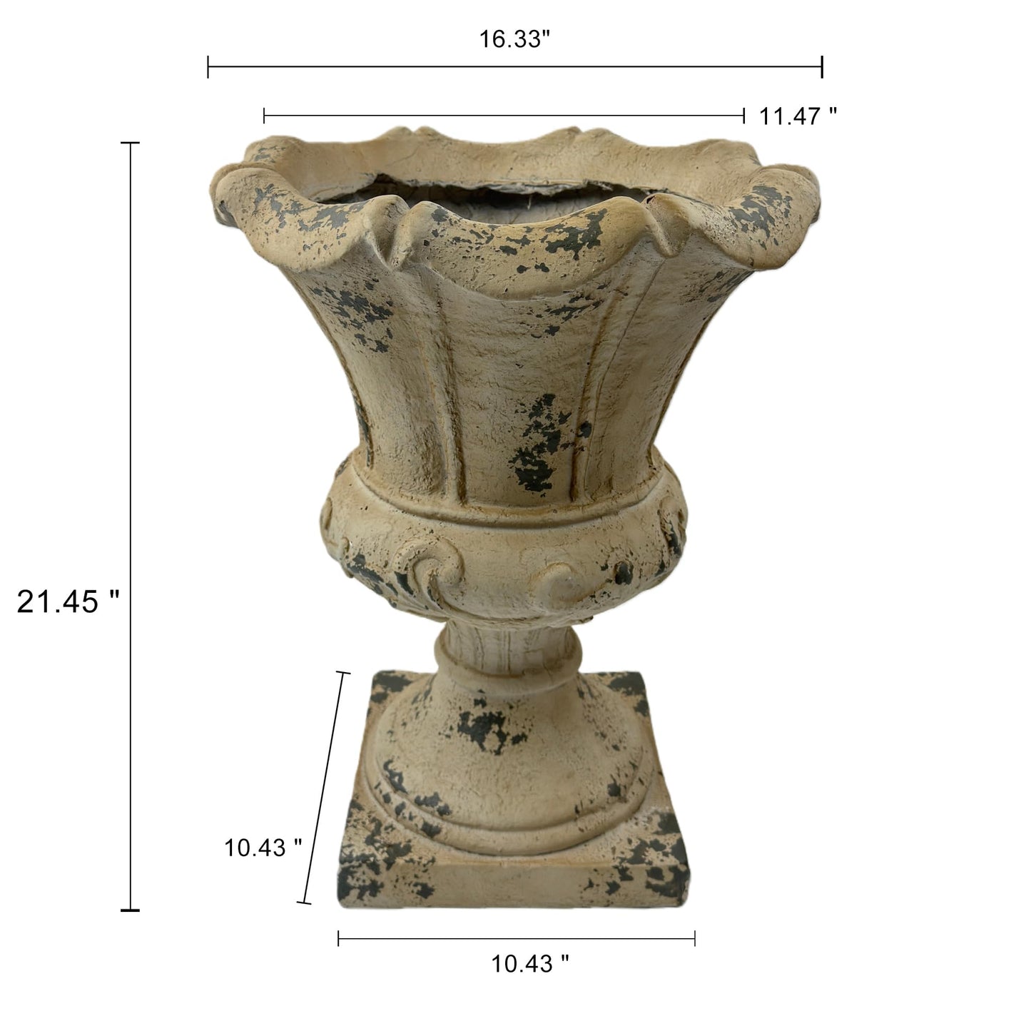 GDFStudio Antique White Planter, Decorative Garden Urn with Drainage Hole, Ready-to-Use Large Plant Pot for Patio, Porch, Lawn, Indoor or Outdoor Gardening, 16.33" Wx16.33 Dx21.45 H