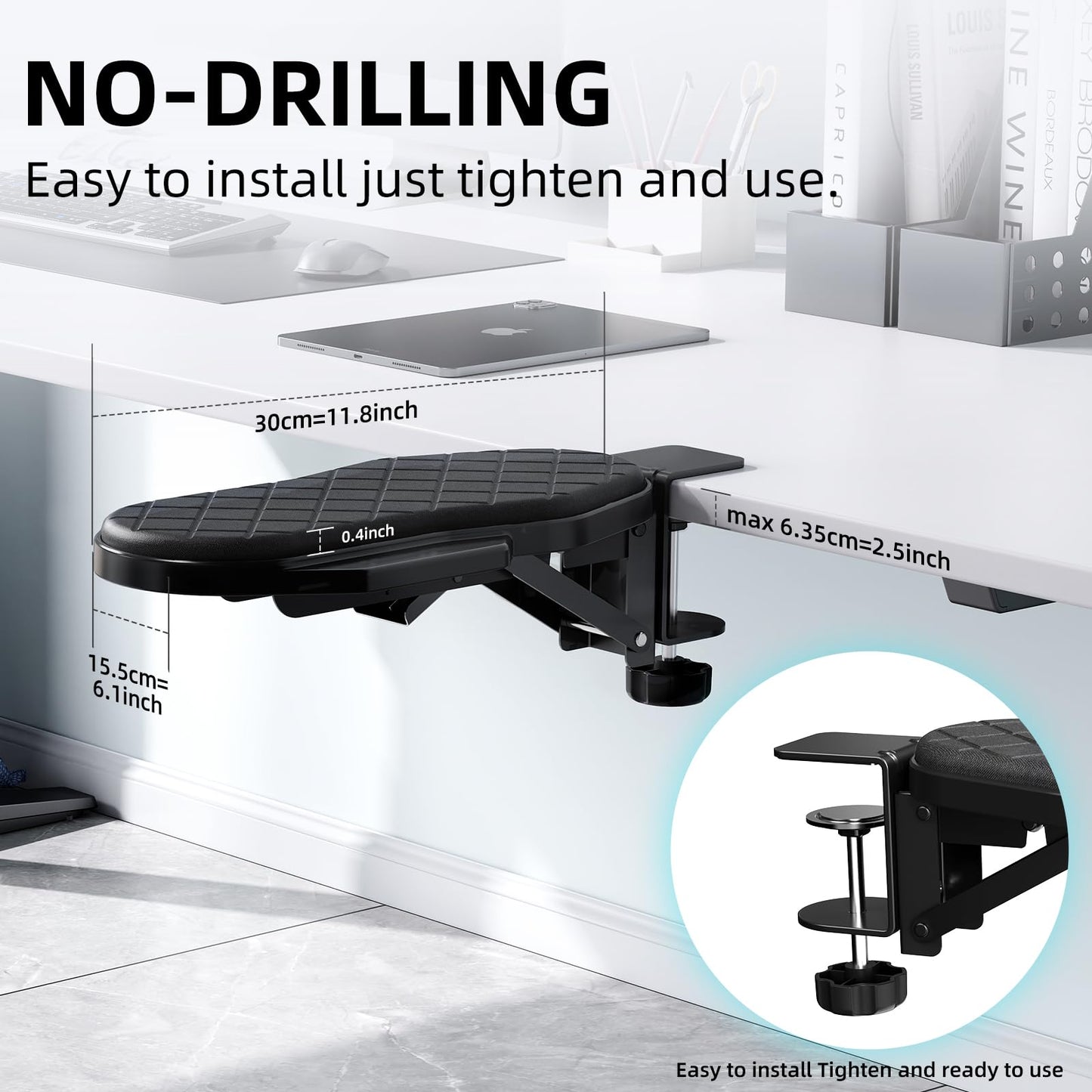 Ergonomics Desk Extender Tray, Table Mount Arm Wrist Rest Shelf, 90° Foldable Elbow Arm Support,Foldable, 180° Swivel, Computer Desk Extender Tray for Home and Office (Folding and Rotating)