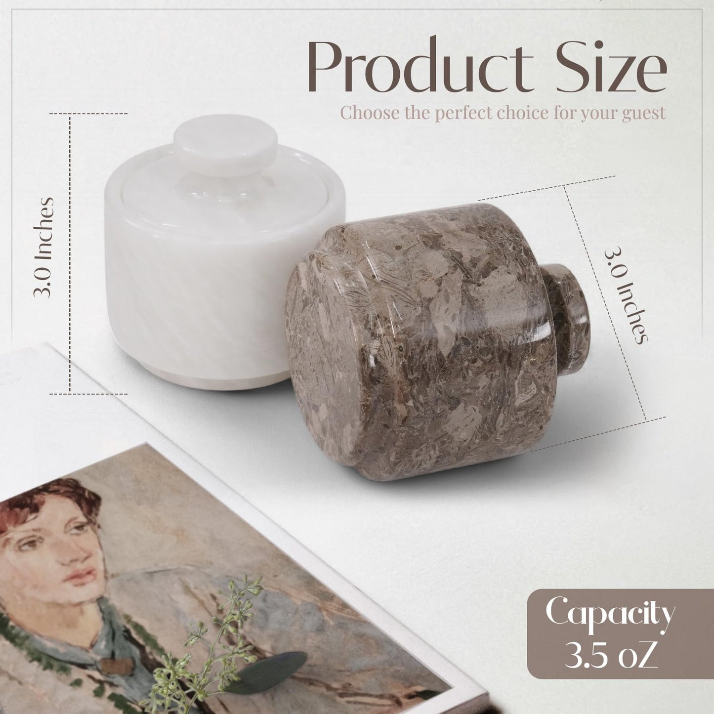 MARBLOUS KRAFTS Marble Salt Cellar with Lid 3" White and Oceanic Celtic Salt & Pepper Containers, Perfect for Home & Kitchen Countertop, Salt Dish & Sugar Bowls for Table Decor