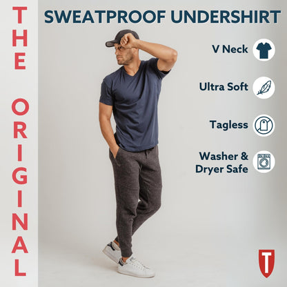 The Thompson Tee Men's Sweatproof Undershirt | Cotton V Neck | Original Fit | with Sweat Pads