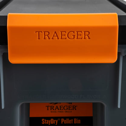 Traeger Grills BAC637 Stay Dry Pellet Storage Bin with Locking Lid, 22lb Capacity Wood Pellet Container with Flavor Stickers, Stackable Design, Airtight Storage for Grill Pellets