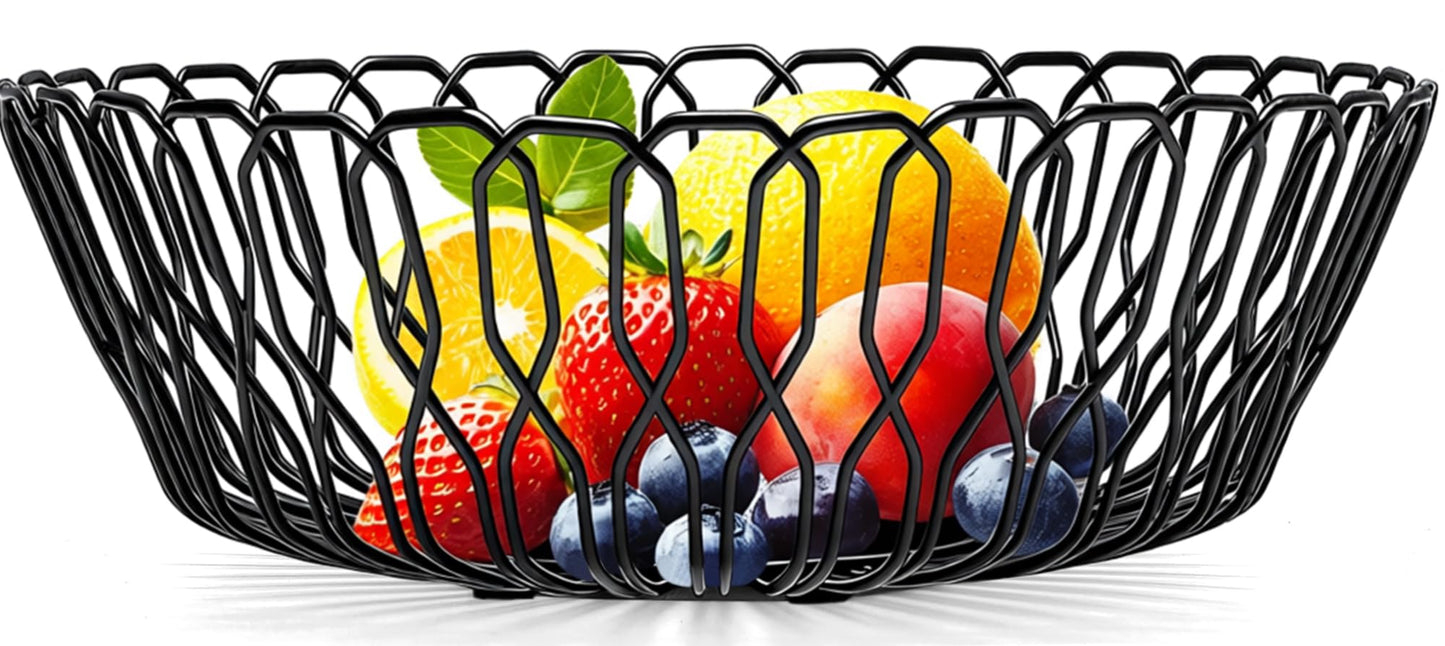 LULARINE Fruit Bowl,Metal Baskets For Home,Metal Wire Fruit Bowl for Kitchen Counter, Countertop, Home Decor, Modern Creative Stylish Black Wire FruitBowl