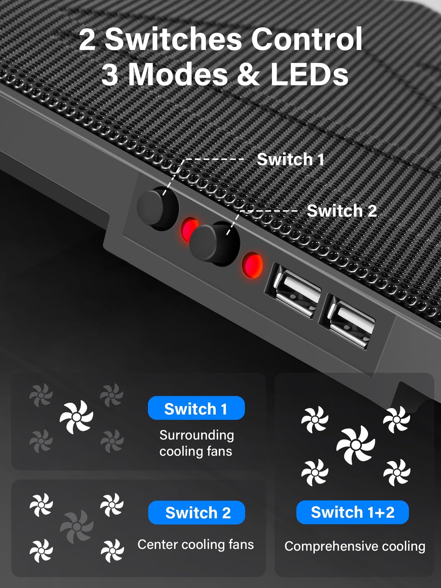 Kootek Laptop Cooling Pad, Laptop Cooler with 5 Quiet Fans for 12"-17" Computer PC Notebook Gaming Laptop Fan, Height Adjustable Laptop Cooling Stand Laptop Accessories, Red