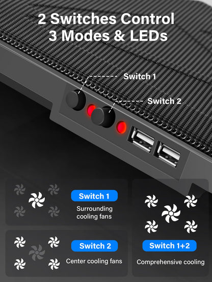 Kootek Laptop Cooling Pad, Laptop Cooler with 5 Quiet Fans for 12"-17" Computer PC Notebook Gaming Laptop Fan, Height Adjustable Laptop Cooling Stand Laptop Accessories, Red