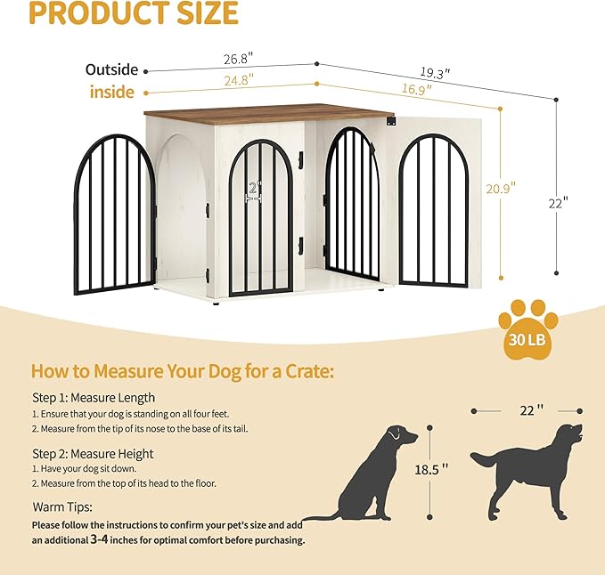 Hzuaneri 26.8'' Wooden Dog Crate Furniture, Indoor Dog Kennel Dogs Cage