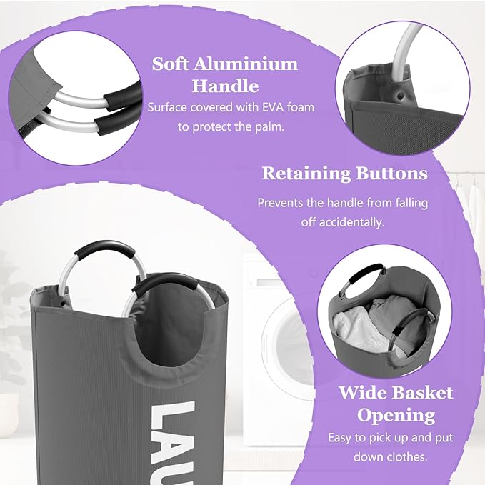 2Pcs Large Laundry Hamper for Adult, 95L Folding Clothes Basket