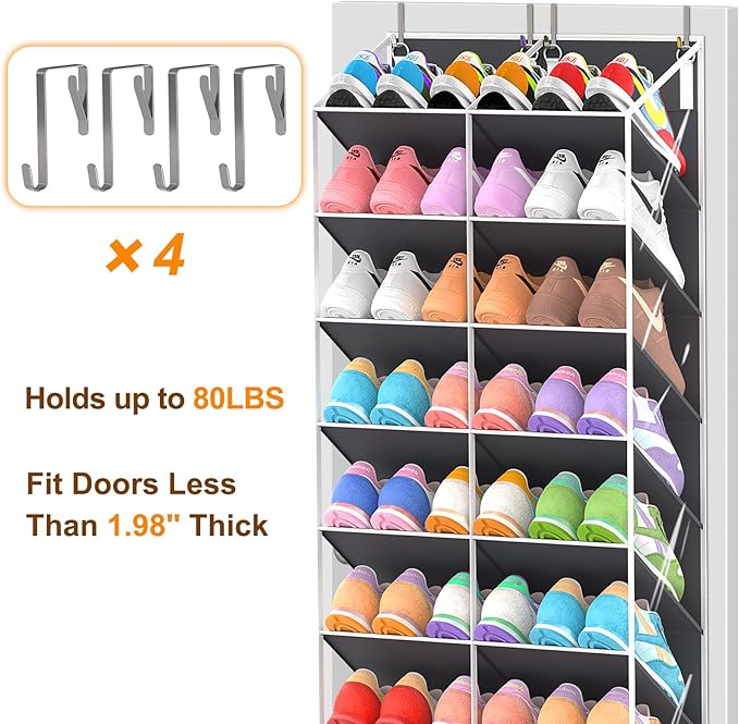 20-30 Pairs Over the Door Shoe Organizer, 10-Tier Door Shoes Rack, Handing