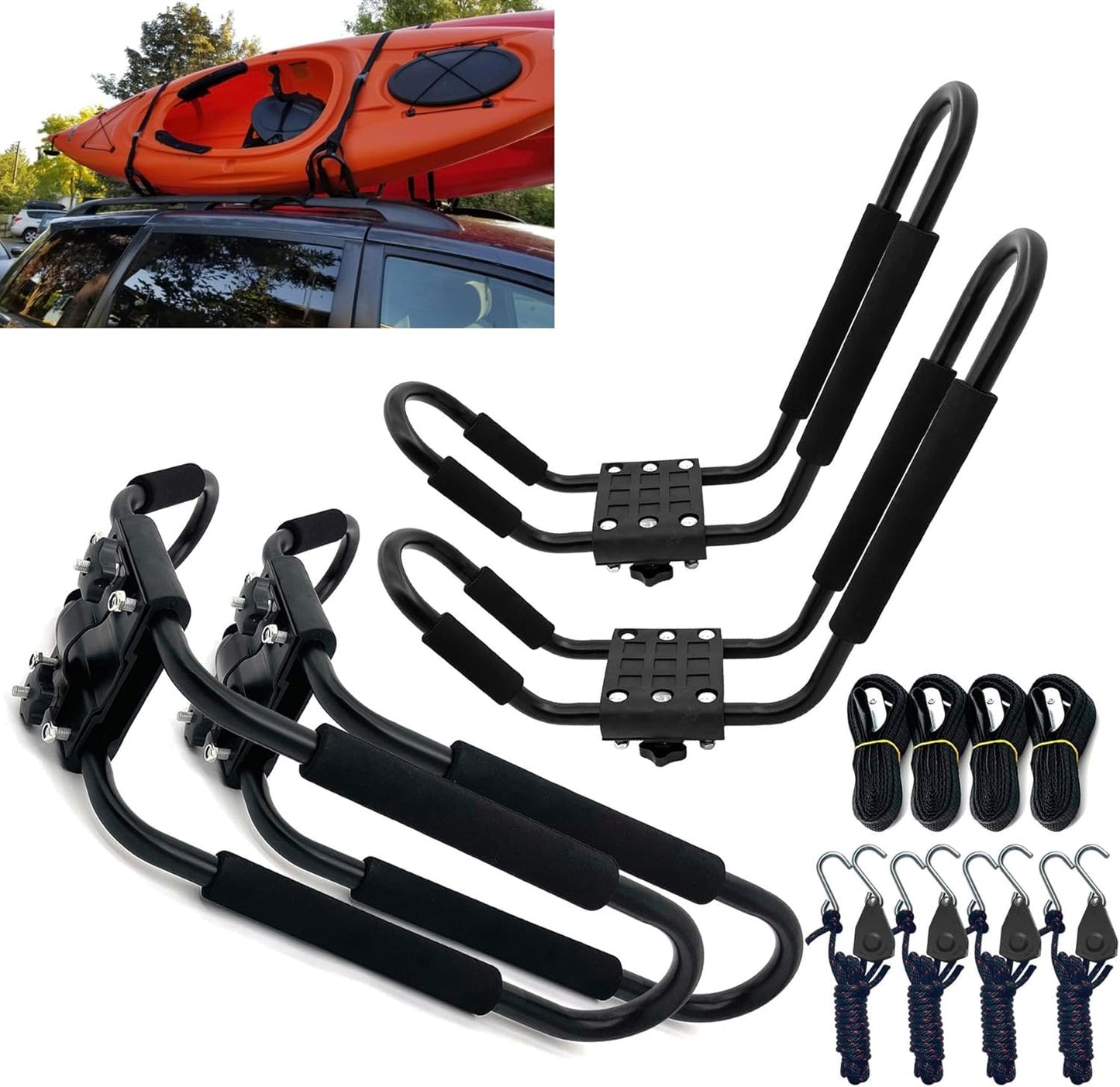 Taelakeni 2 Pairs Kayak Roof Racks, Universal Cars Kayak Carrier Rack J Hooks Bar Kayak Support for SUV, Jeeps