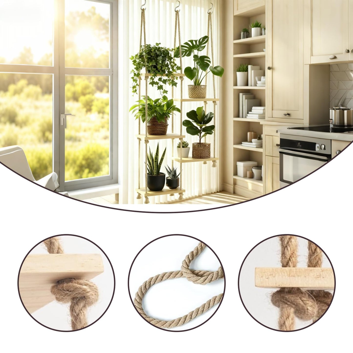 Cxomnndiw Boho Hanging Plant Stand, Window Shelf for Plants in Living Room, Bedroom, Balcony,Potted Succulent Decorations
