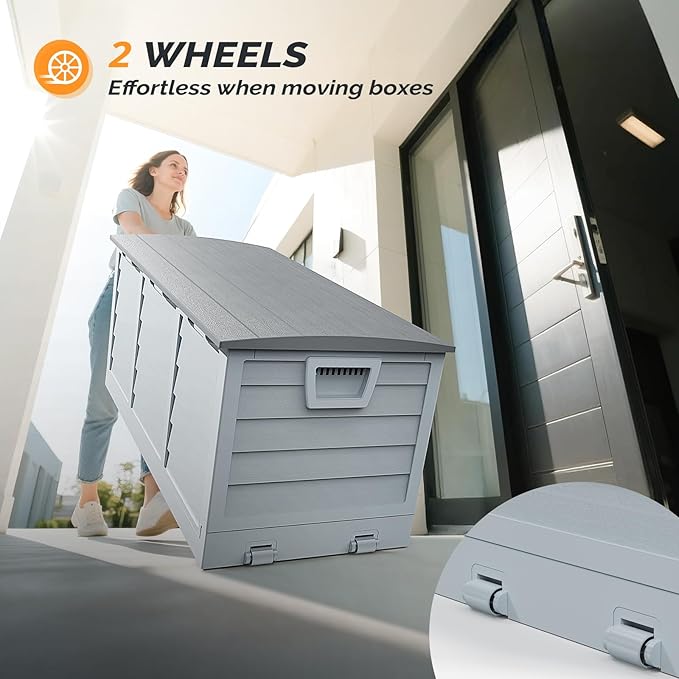 VINGLI 75 Gallon Collapsible Outdoor Storage Box, Simple-to-assemble Plastic Storage Containers with Lid, Patio Deck Box Furniture for Garden, Pool, Balcony, Yard (Grey)