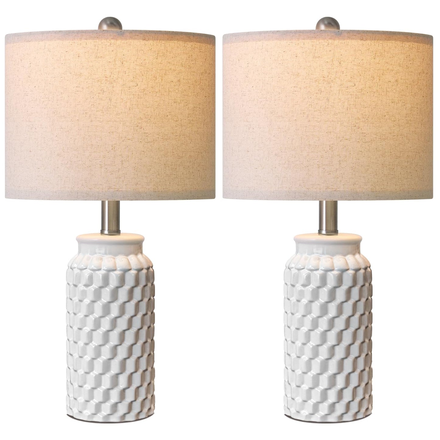 USumkky 20.5" White Modern Ceramic Bedside Lamps Set of 2, Small Table Lamp for Bedroom Decor Farmhouse Nightstand Lamp for Living Room Office