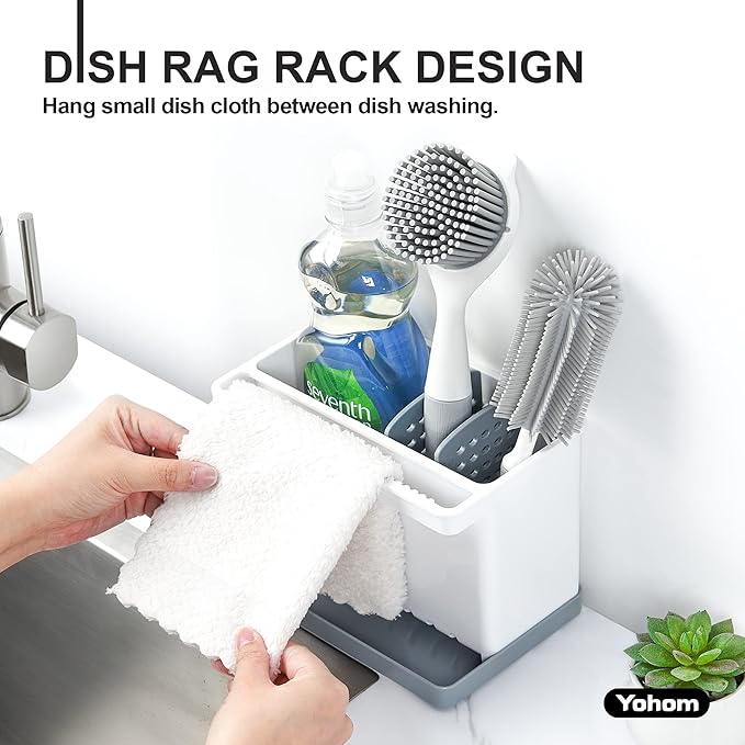 YOHOM Sink Brush Holder for Kitchen Sink Sponge Caddy Countertop Organizer
