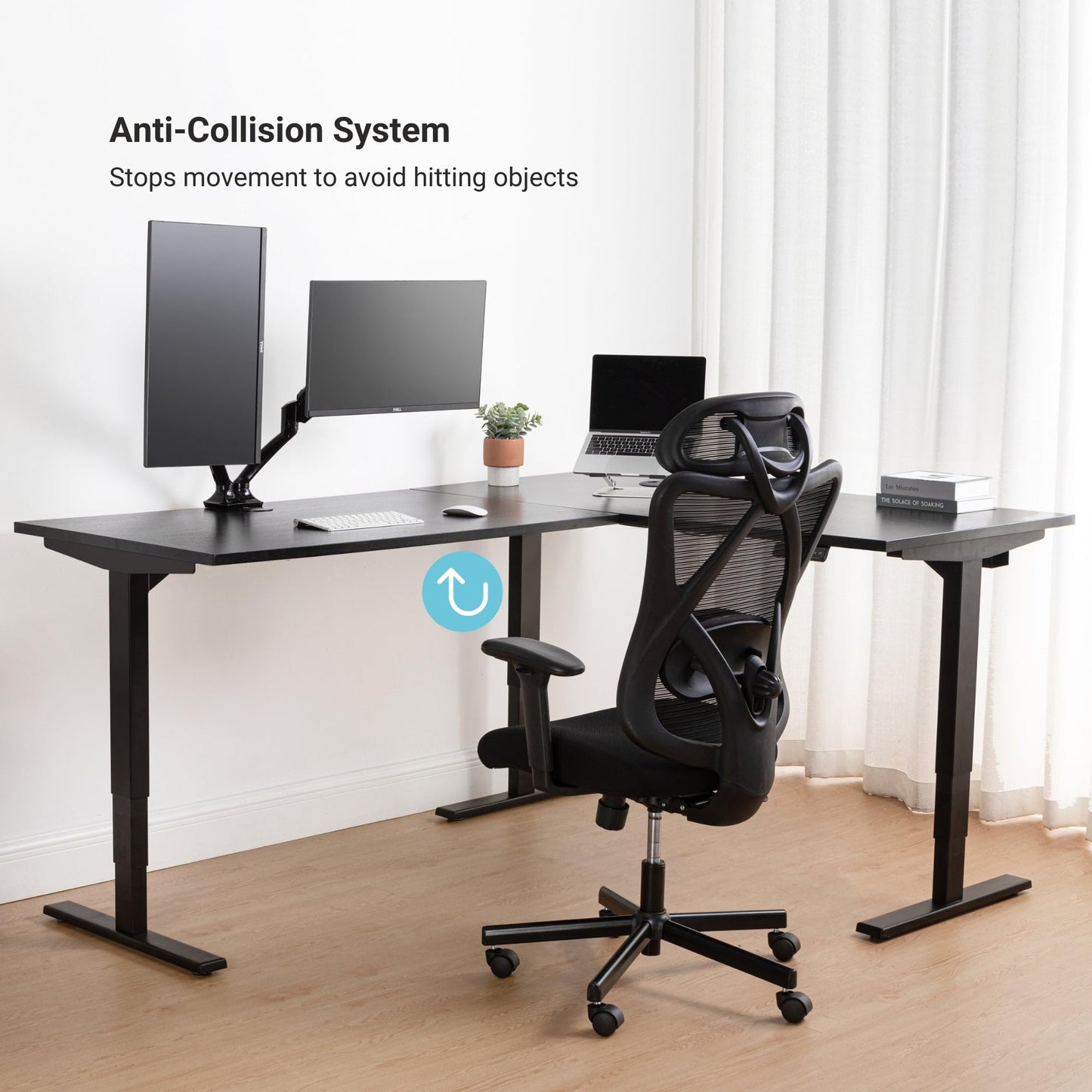 Progressive Desk Electric Stand Up Height Adjustable Standing Desk - L Shaped 78" x 60" Corner Table Computer Rising Workstation - Black Frame, Roasted Walnut