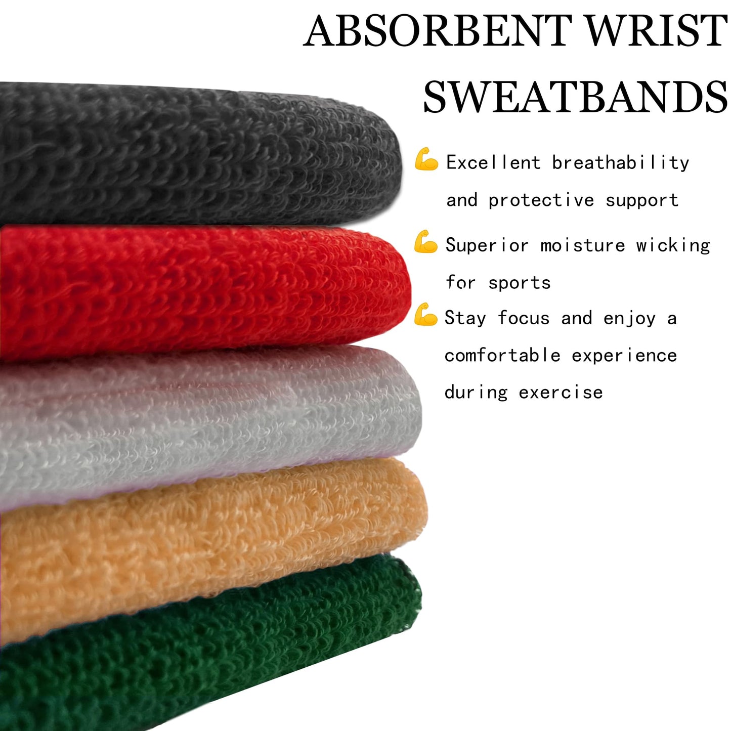 8 Pcs Sports Wrist Sweatbands for Men & Women, Absorbent Wrist Sweat Bands Tennis Wristbands Moisture Wicking Athletic Cotton Terry Cloth Sweatband for Basketball,Running,Gym,Working Out -Black