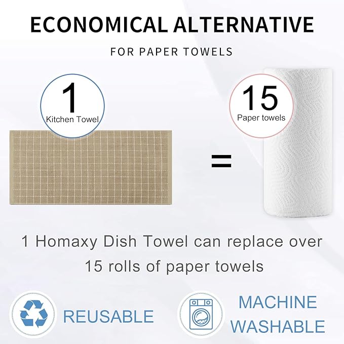 Homaxy 100% Cotton Terry Kitchen Towels, Checkered Designed, Soft and Super