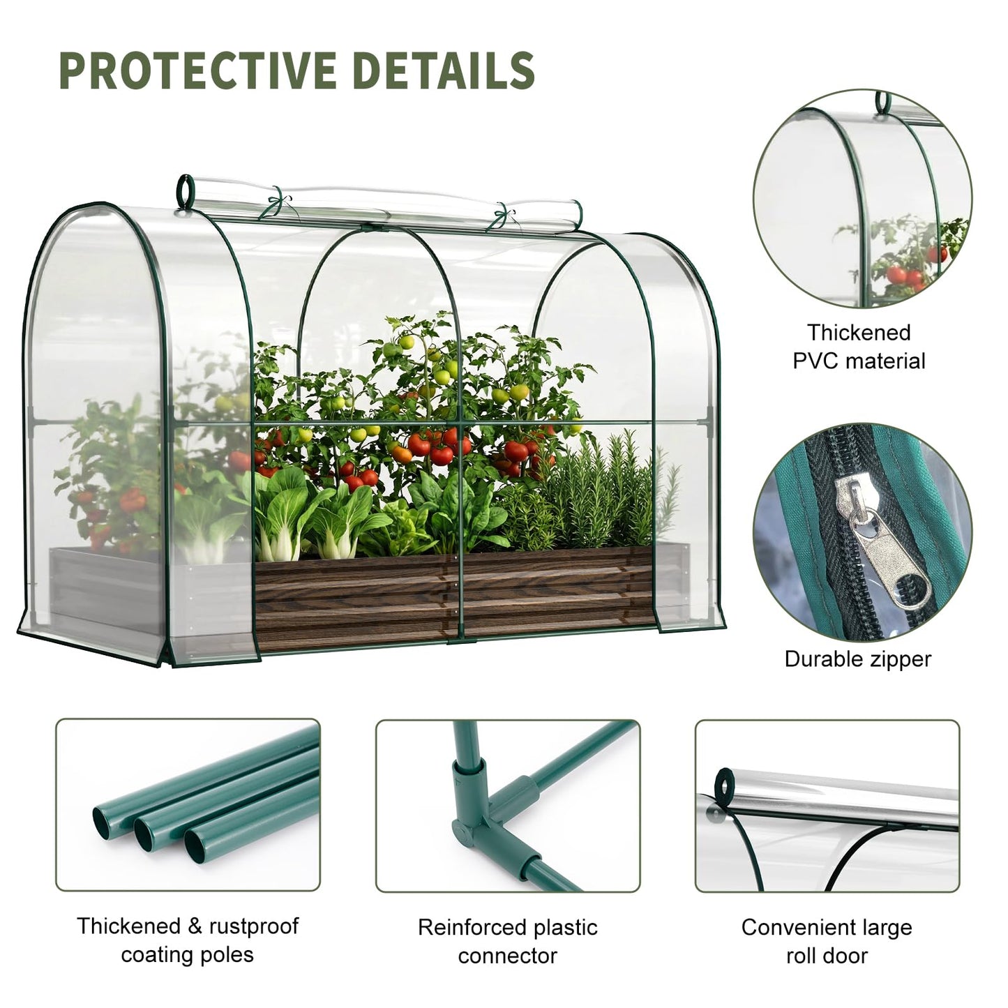 SUNYRISY Galvanized Raised Garden Bed with Greenhouse, Outdoor Metal Planter Box with Plant Bed Cover, Garden Box Protection for Gardening Vegetables Flowers Herbs Planting, Wood Grain