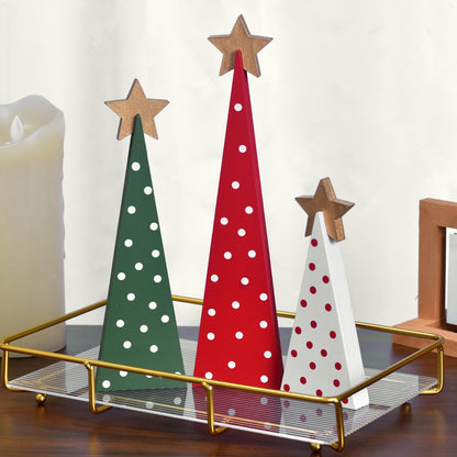 Wooden Christmas Tree Table Decor, 3PCs Rustic Wood Xmas Trees with Detachable Stars, Christmas Decorations Tabletop Shelf, Tiered Tray Centerpieces for Holiday Home Decor (Gold Star)
