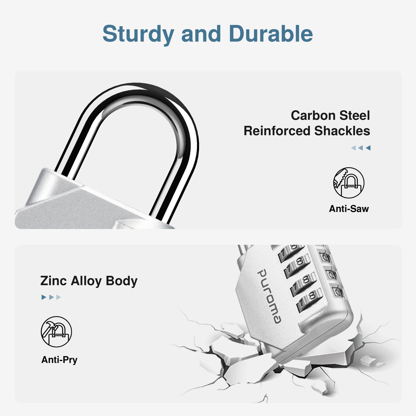 Puroma 2 Pack Combination Lock for Locker 4 Digit Outdoor Waterproof Padlock for School, Gym, Sports, Fence, Toolbox, Gate, Case, Outdoor, Hasp Storage, Cabinets (Silver)