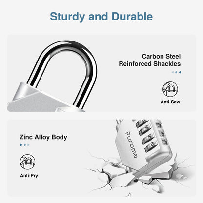 Puroma 2 Pack Combination Lock for Locker 4 Digit Outdoor Waterproof Padlock for School, Gym, Sports, Fence, Toolbox, Gate, Case, Outdoor, Hasp Storage, Cabinets (Silver)