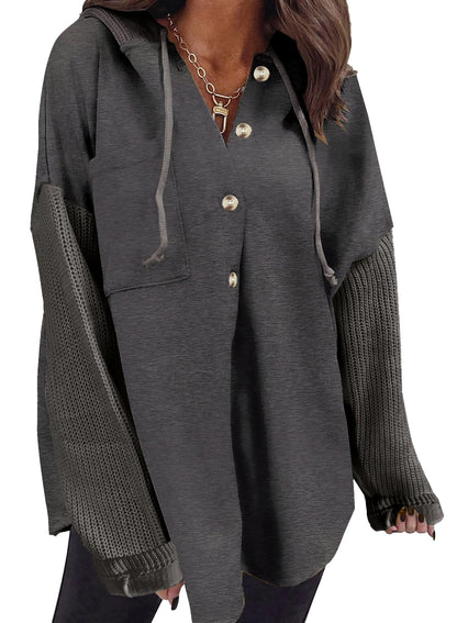 SHEWIN Oversized Sweatshirt for Women Loose Fit Casual Long Sleeve Button Hooded Sweatshirts Hoodies with Pocket