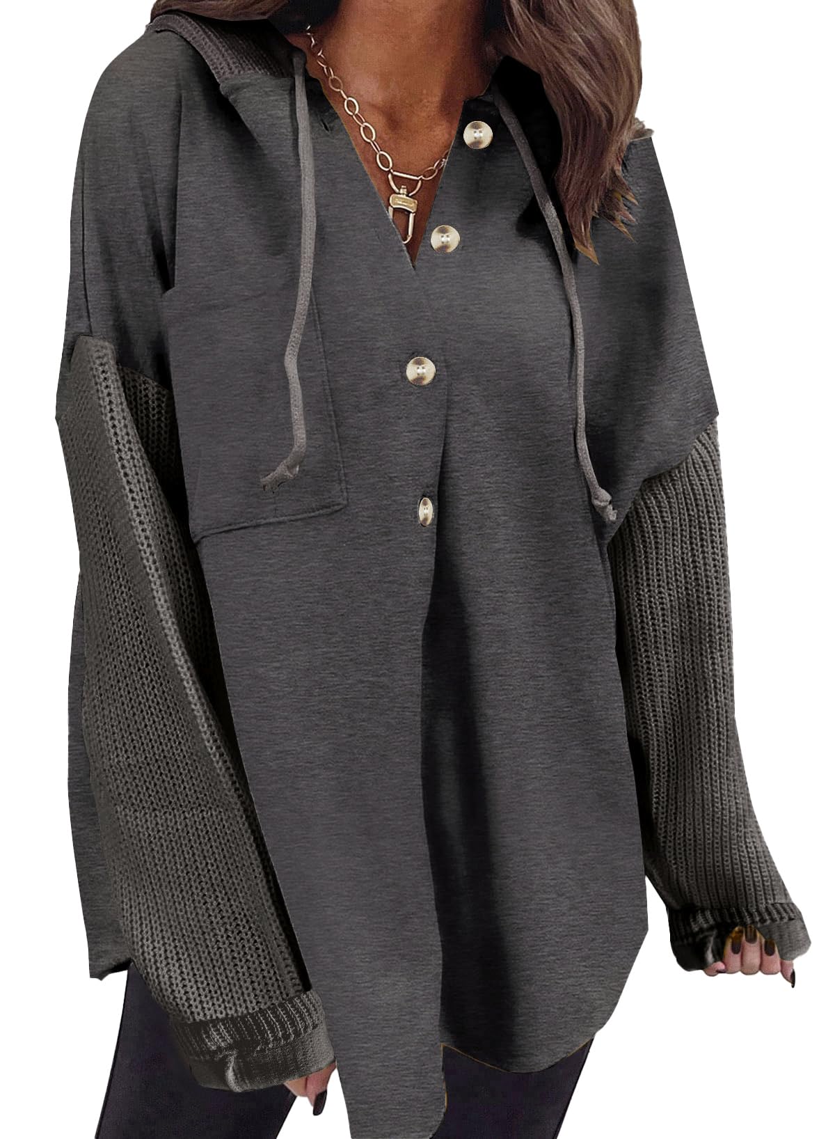 SHEWIN Oversized Sweatshirt for Women Loose Fit Casual Long Sleeve Button Hooded Sweatshirts Hoodies with Pocket