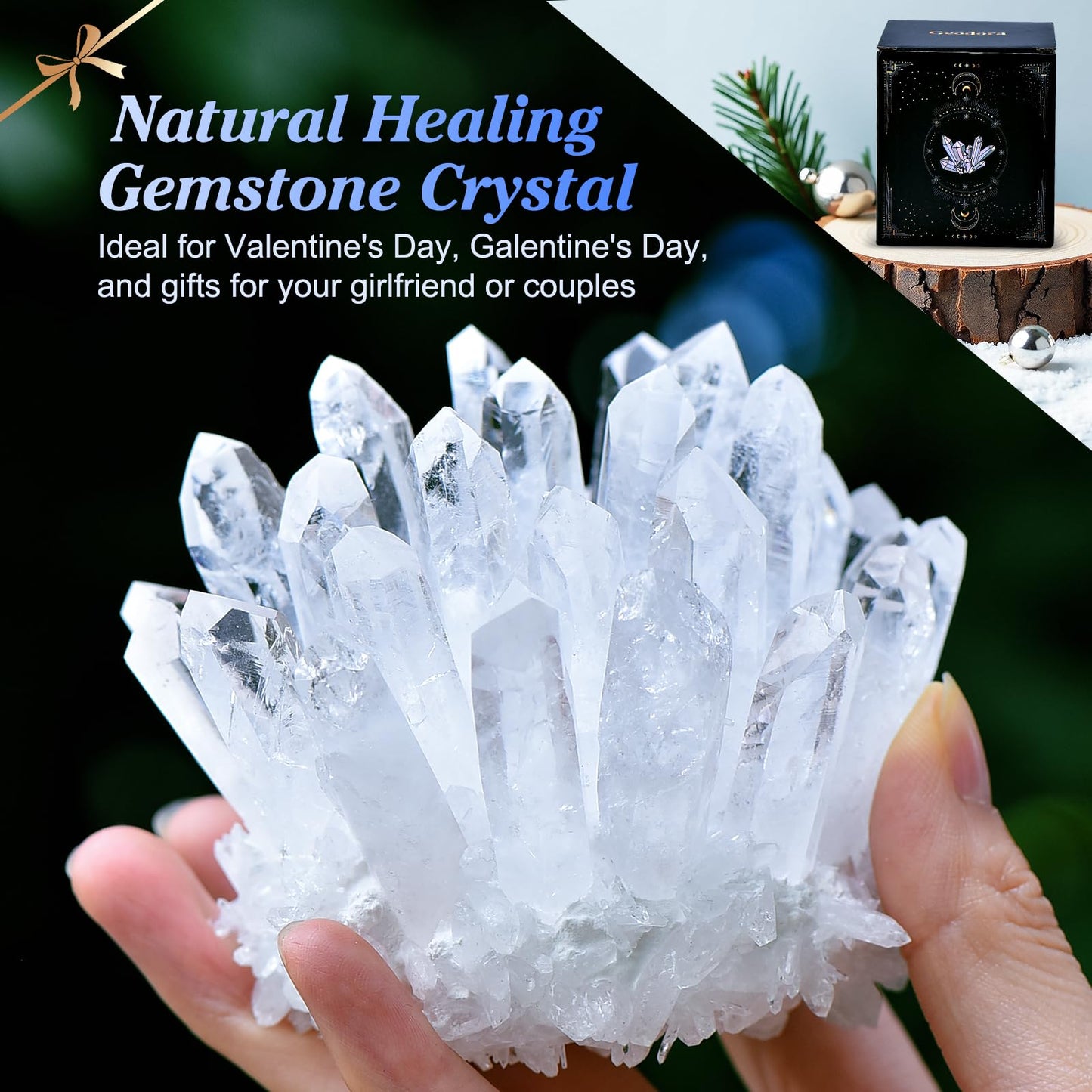 Geodora White Crystal Cluster Natural Clear Quartz Cluster Large Raw Crystals for Home Decor, Healing Crystal Stones for Meditation, Yoga, Reiki & Positive Energy, 300-400g Unique Specimen Gift