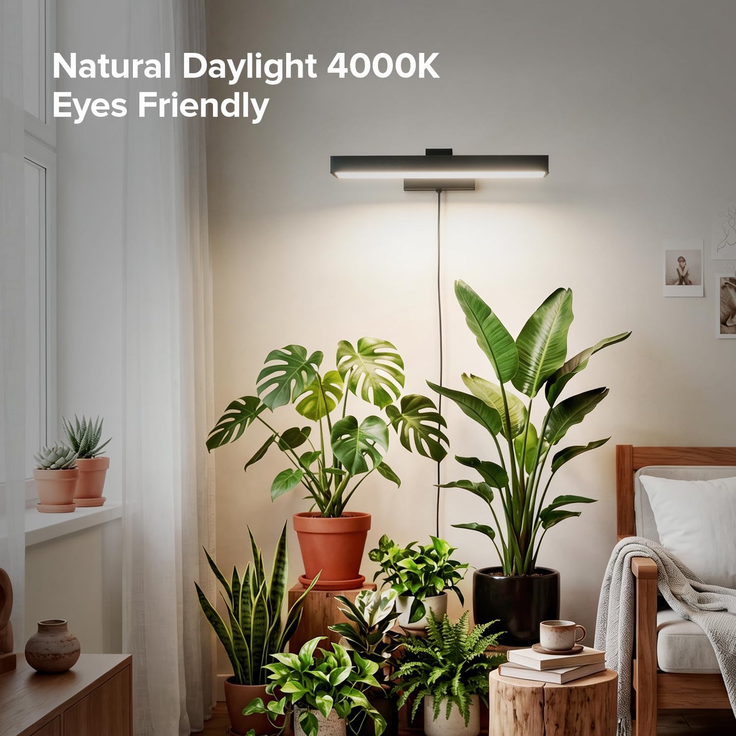SANSI Grow Lights for Indoor Plants, 35W Wall Mounted Grow Light Full Spectrum, LED Plant Lights for Indoor Growing, High PPFD with 4-Level Dimmer, Auto On Off 4/8/12 Hrs Remote for Greenhouse Seed