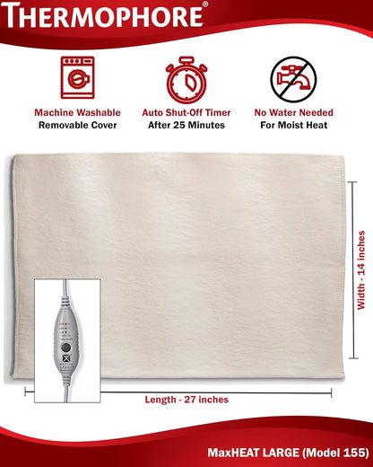 Thermophore MaxHeat Arthritis Pad Moist Heating Pad Size Large 14" x 27" - Model 155
