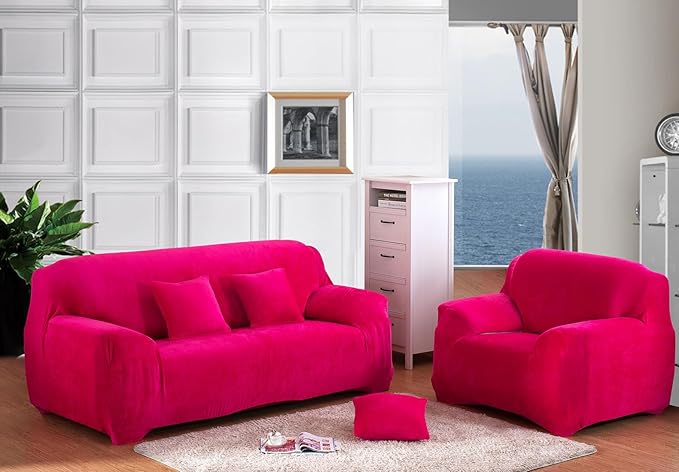 vctops 4 Seater Velvet Plush Stretch Sofa Slipcover 1-Piece Sofa Cover