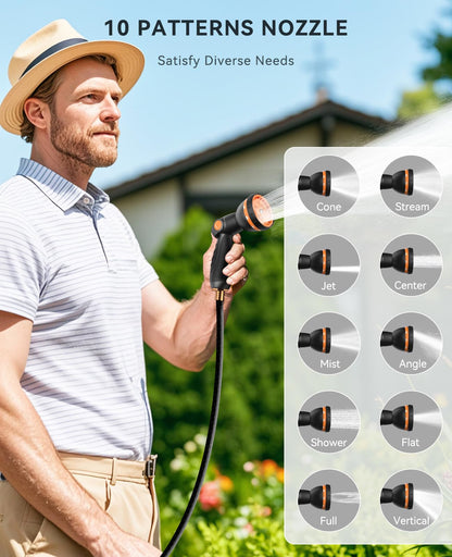 SUNPOW Retractable Garden Hose Reel 1/2 Inch x 33ft - Wall Mounted Hose Reel with 3/4 Inch Brass Fittings & 10-Pattern Nozzle - Auto Rewind System, Any Length Lock, 180° Swivel Bracket