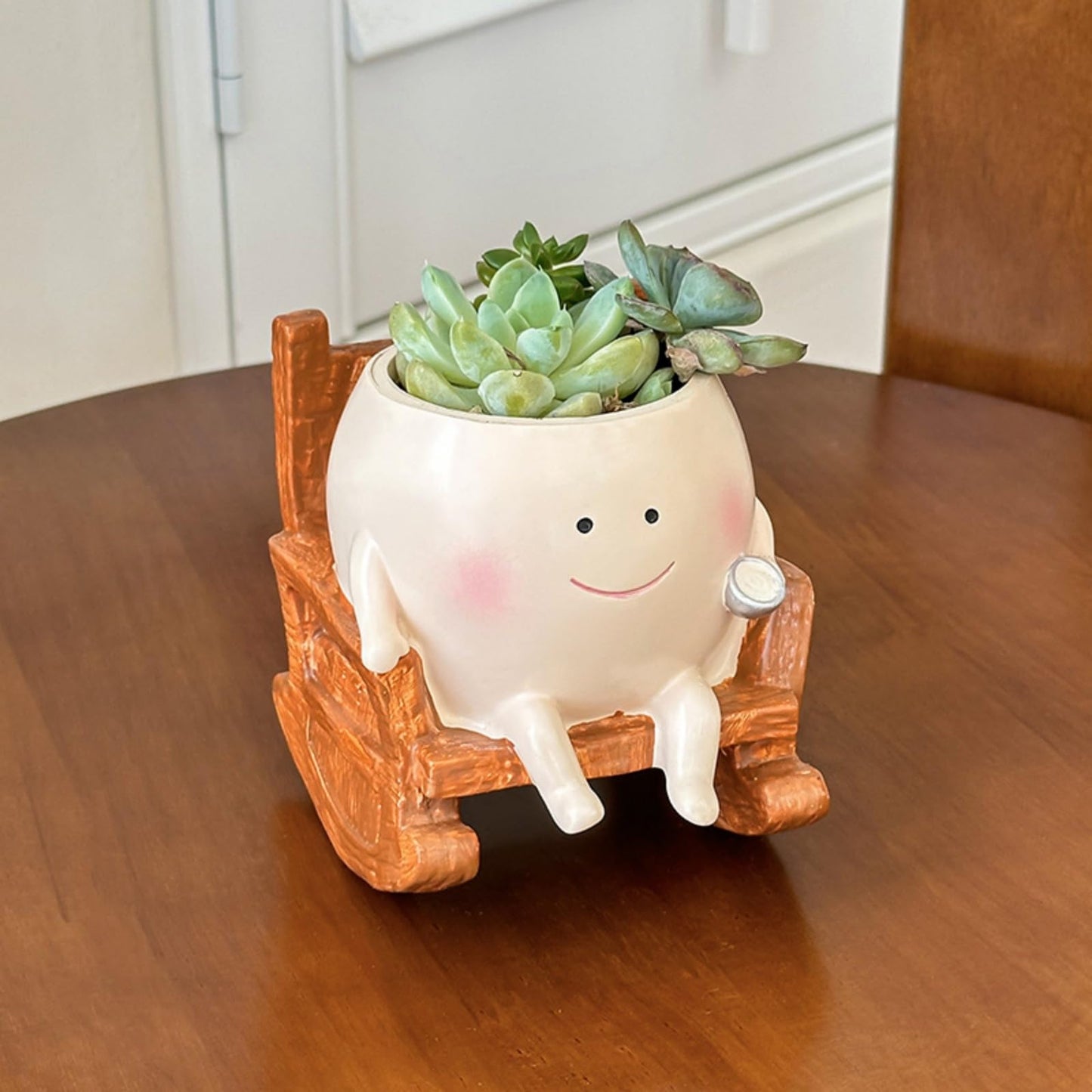 NMOHYDEU Smiley Face Planter Pot, Cute Rocking Chair Flower Pot, Small Resin Head Planters for Indoor Plants, Succulent Planter for Home Decor, Plant Lovers Gift for Birthday Christmas